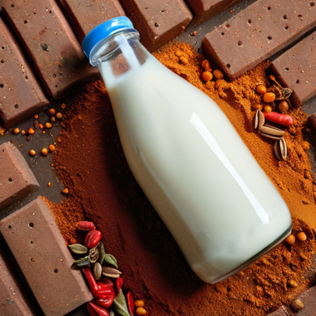 **Adulterated Food:** A close-up, slightly unsettling image of common food items (milk, spices) subtly mixed with non-food substances (water, brick dust). Focus on texture and color to highlight the adulteration. Dramatic lighting to convey a sense of unease.
