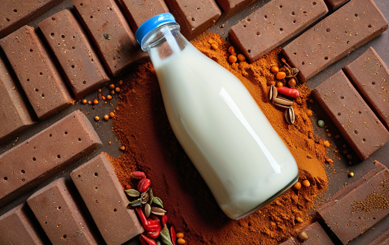 **Adulterated Food:** A close-up, slightly unsettling image of common food items (milk, spices) subtly mixed with non-food substances (water, brick dust). Focus on texture and color to highlight the adulteration. Dramatic lighting to convey a sense of unease.