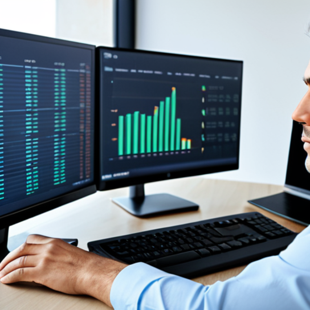 A focused professional person, fully clothed in a modest business suit, is sitting at a sleek desk in a modern, secure office environment. They are vigilantly reviewing digital data and secure online transactions on multiple large computer monitors, symbolizing robust online consumer protection against fraud and data breaches. The setting is clean and technologically advanced, with a subtle glow from the screens. Perfect anatomy, correct proportions, natural pose, well-formed hands, proper finger count, natural body proportions, professional photography, high quality, safe for work, appropriate content, fully clothed, modest, family-friendly.