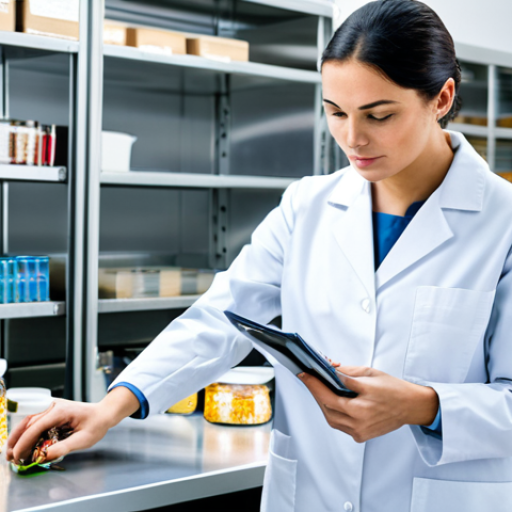 **
"A professional-looking quality control inspector, fully clothed in a lab coat, examining packaged food products in a bright, clean laboratory setting. Ensuring safety standards are met. Safe for work, appropriate content, professional, modest clothing, perfect anatomy, correct proportions, well-formed hands, proper finger count, natural pose, high quality, food safety"
**