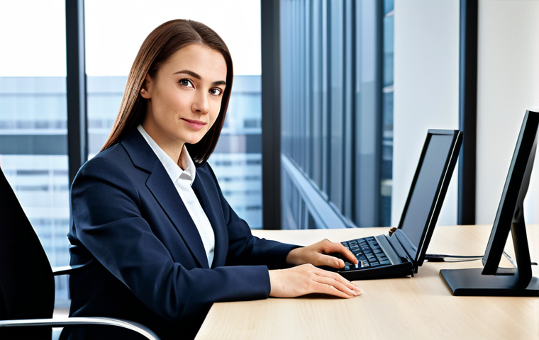 **
"A professional businesswoman in a modest business suit, sitting at a desk in a modern office, fully clothed, appropriate attire, safe for work, perfect anatomy, natural proportions, professional photography, high quality"
**