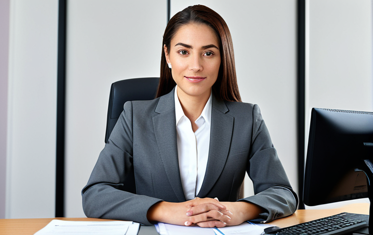 **Professional Businesswoman:**
"A professional businesswoman in a modest business suit, sitting at a desk in a modern office, fully clothed, appropriate attire, safe for work, perfect anatomy, natural proportions, professional photography, high quality"
