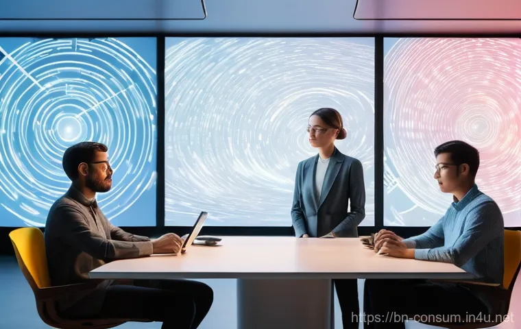 소비자 행동 데이터 활용과 실무 적용 사례 - **Prompt:** A diverse group of three business professionals (two men, one woman, all fully clothed i...