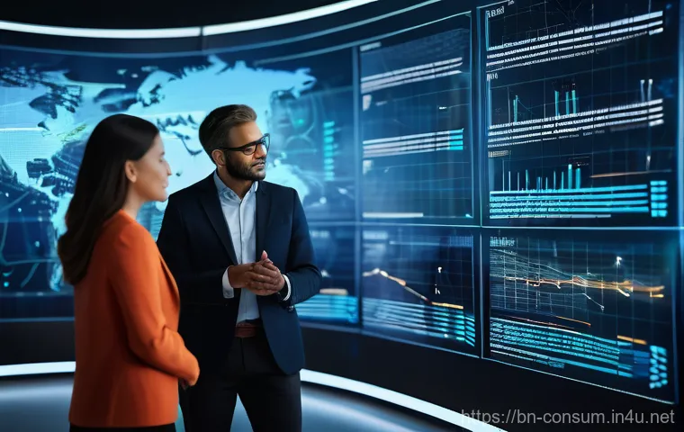 소비자 행동 데이터 활용과 경쟁력 향상 - **Digital Footprint & Customer Insights Visualization**
    A photorealistic image depicting a vibra...