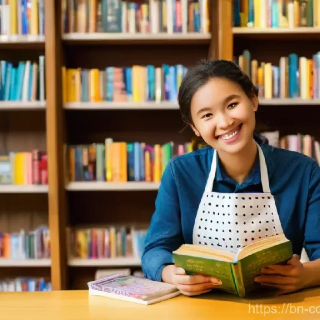 소비자중심 경영의 주요 성공 요인과 사례 연구와 분석 - **Prompt:** A warm, inviting scene inside a cozy, independent bookstore. A friendly, smiling female ...