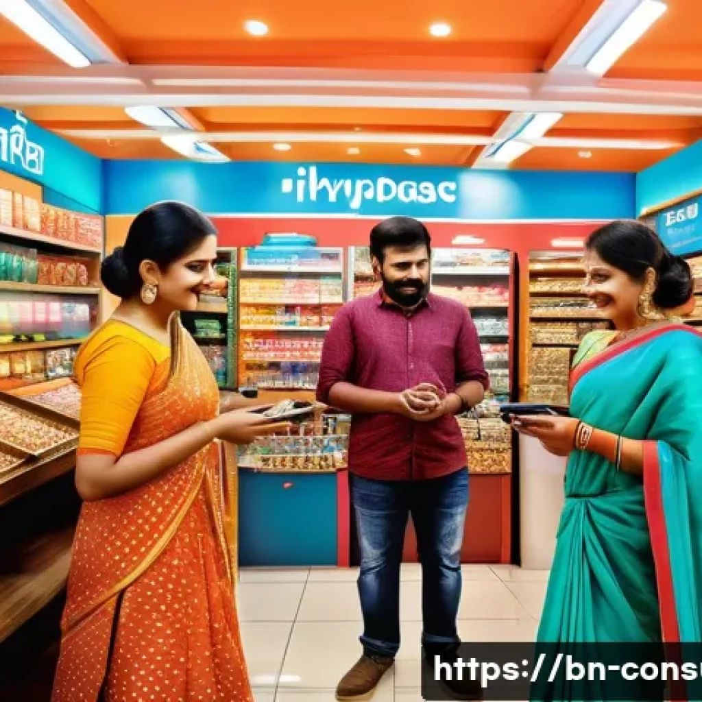 소비자 행동 연구를 통한 인사이트 도출 - A vibrant retail store scene showcasing diverse Bengali customers interacting with products, express...
