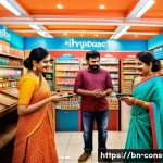 소비자 행동 연구를 통한 인사이트 도출 - A vibrant retail store scene showcasing diverse Bengali customers interacting with products, express...