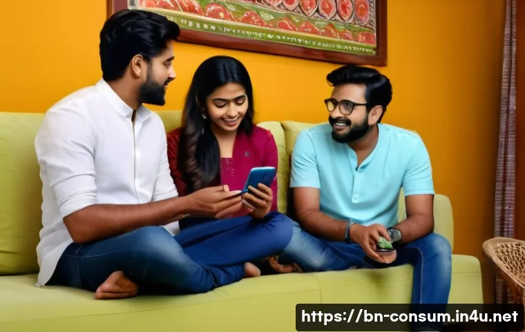 소비자 행동 연구와 데이터 활용 사례 - A detailed scene showing a Bengali family gathered around a modern living room, discussing a new ele...