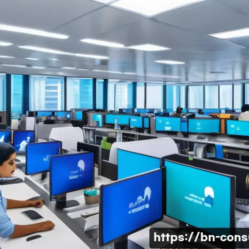 소비자중심 경영과 디지털 혁신의 연계 전략 사례와 분석 - A modern customer service center bustling with activity, featuring diverse Bengali-speaking professi...