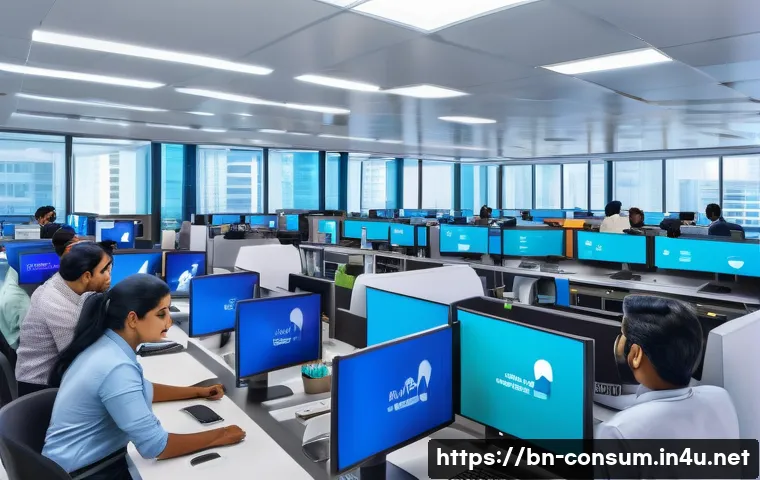 소비자중심 경영과 디지털 혁신의 연계 전략 사례와 분석 - A modern customer service center bustling with activity, featuring diverse Bengali-speaking professi...