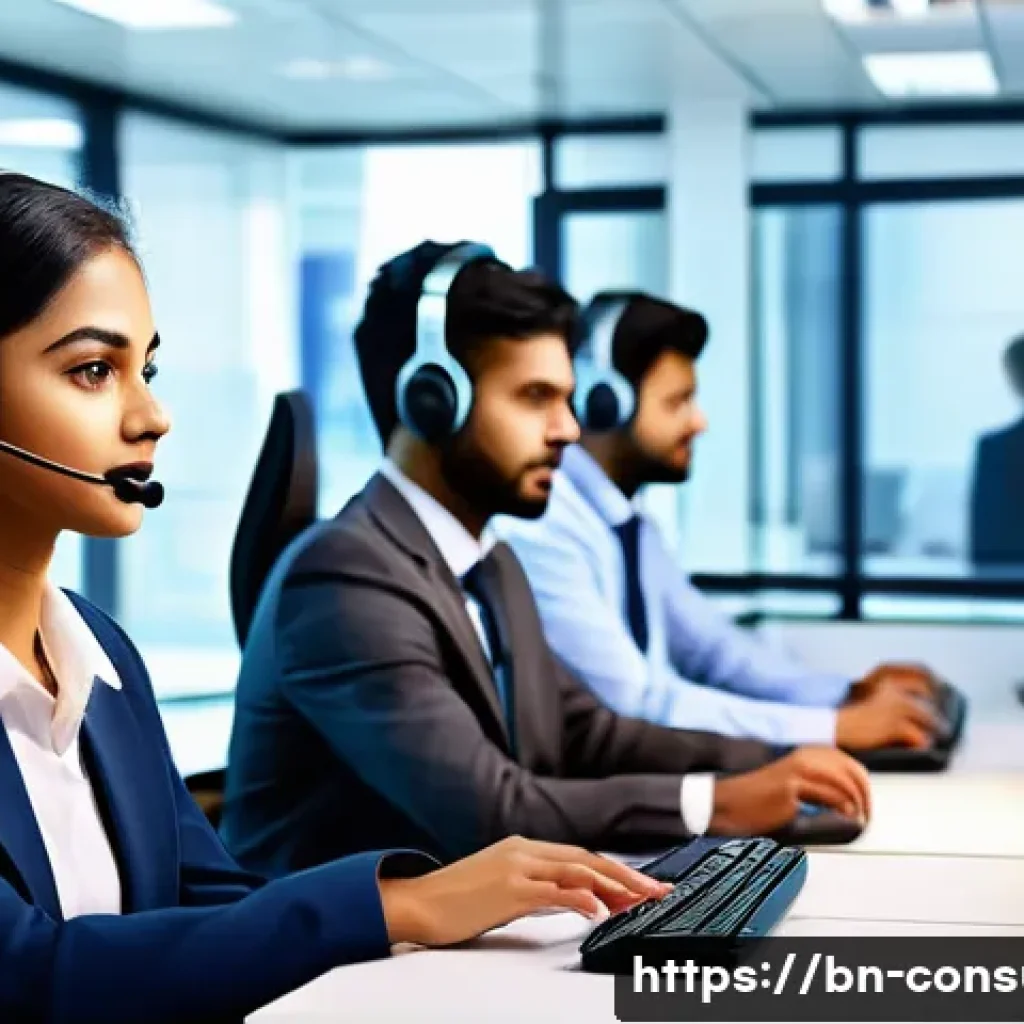 소비자 불만 관리 사례 연구 보고서 - A professional customer service team in a modern office setting, attentively responding to customer ...