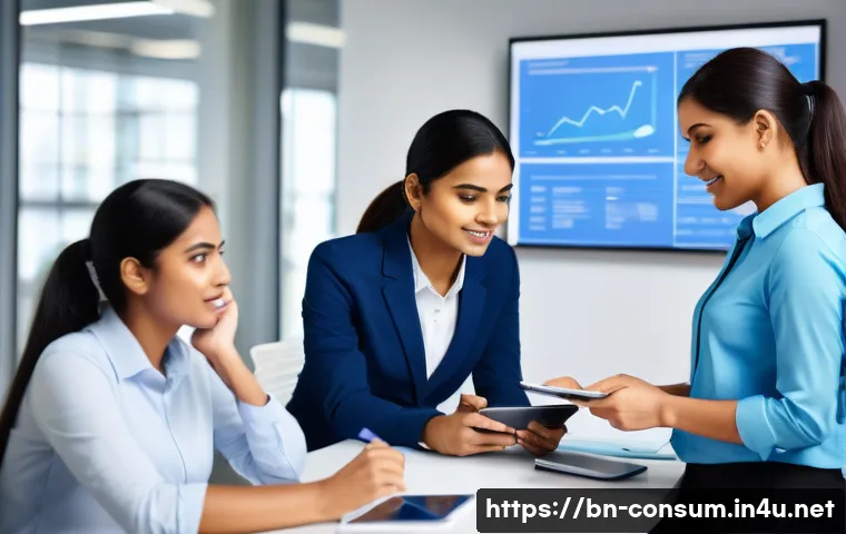 소비자 불만 처리 프로세스 설계 - A professional customer service team in a modern office setting, attentively listening to a Bengali-...