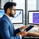 소비자 행동 데이터를 활용한 미래 전망 - A modern e-commerce dashboard scene showing a data analyst of Bengali ethnicity examining customer c...