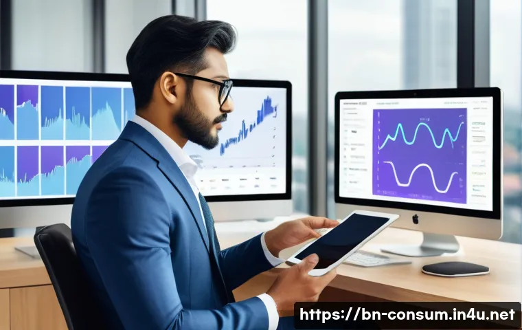 소비자 행동 데이터를 활용한 미래 전망 - A modern e-commerce dashboard scene showing a data analyst of Bengali ethnicity examining customer c...