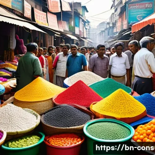 소비자 보호와 관련된 법적 대응 사례 연구와 분석 - A detailed scene of a busy Bengali marketplace with vibrant stalls selling various goods, featuring ...