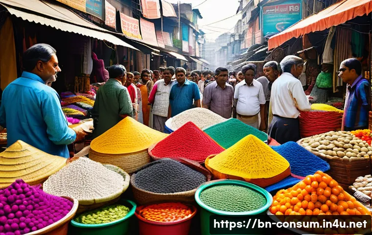 소비자 보호와 관련된 법적 대응 사례 연구와 분석 - A detailed scene of a busy Bengali marketplace with vibrant stalls selling various goods, featuring ...