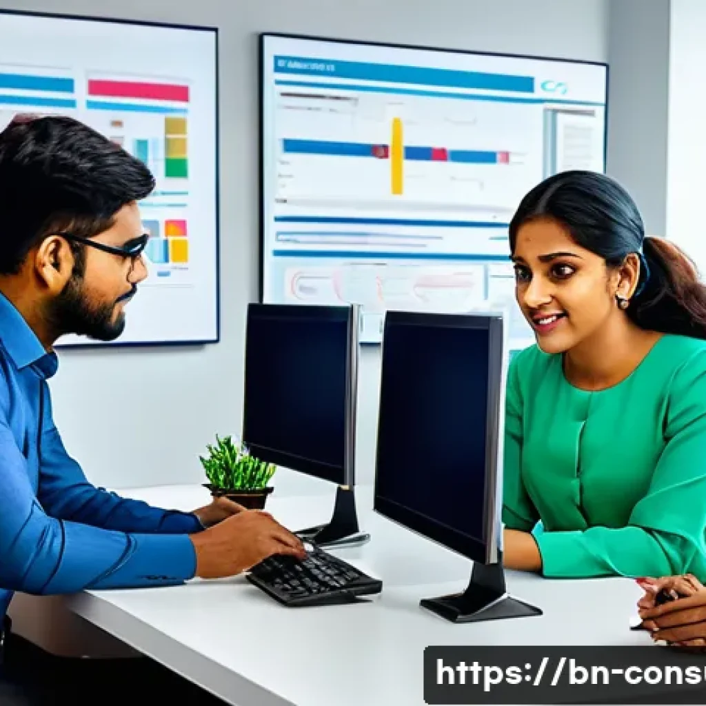 소비자 행동 데이터를 활용한 전략 개발 - A vibrant office scene in Bangladesh featuring a diverse group of professionals analyzing customer b...