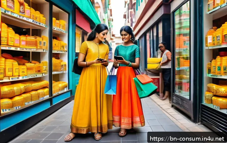 소비자 행동 분석과 디지털 시대의 변화 - A modern e-commerce scene showing a diverse group of Bengali customers shopping on mobile devices, w...