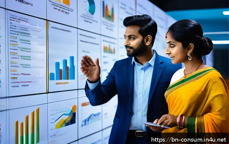소비자 행동 분석 데이터의 활용 사례 - A detailed digital marketing control room scene showing a diverse Bengali marketing team analyzing r...