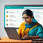 소비자전문기술사와 법률 전문가의 협력 - A detailed digital marketplace scene featuring a Bengali woman shopping online at home, surrounded b...