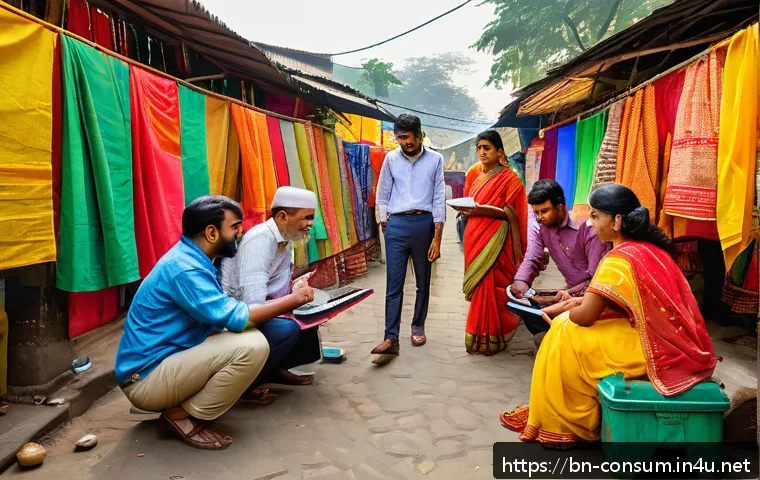 소비자 행동 데이터를 활용한 신제품 개발 - A detailed scene of a Bengali market research team conducting customer feedback surveys in a vibrant...